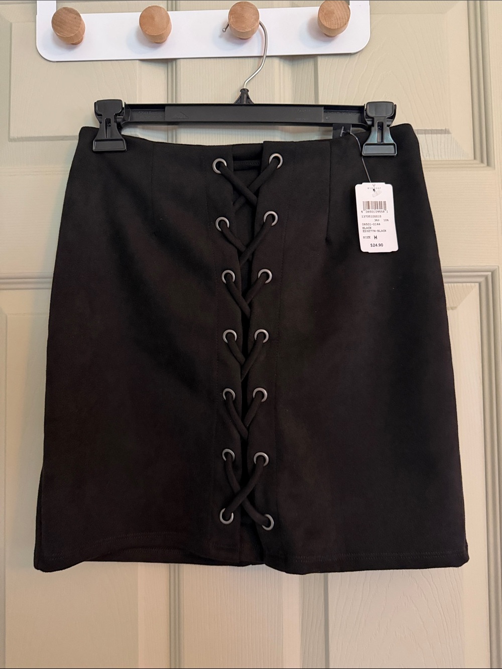 Windsor Faux Suede Black Lace-Up Mini Skirt NWT